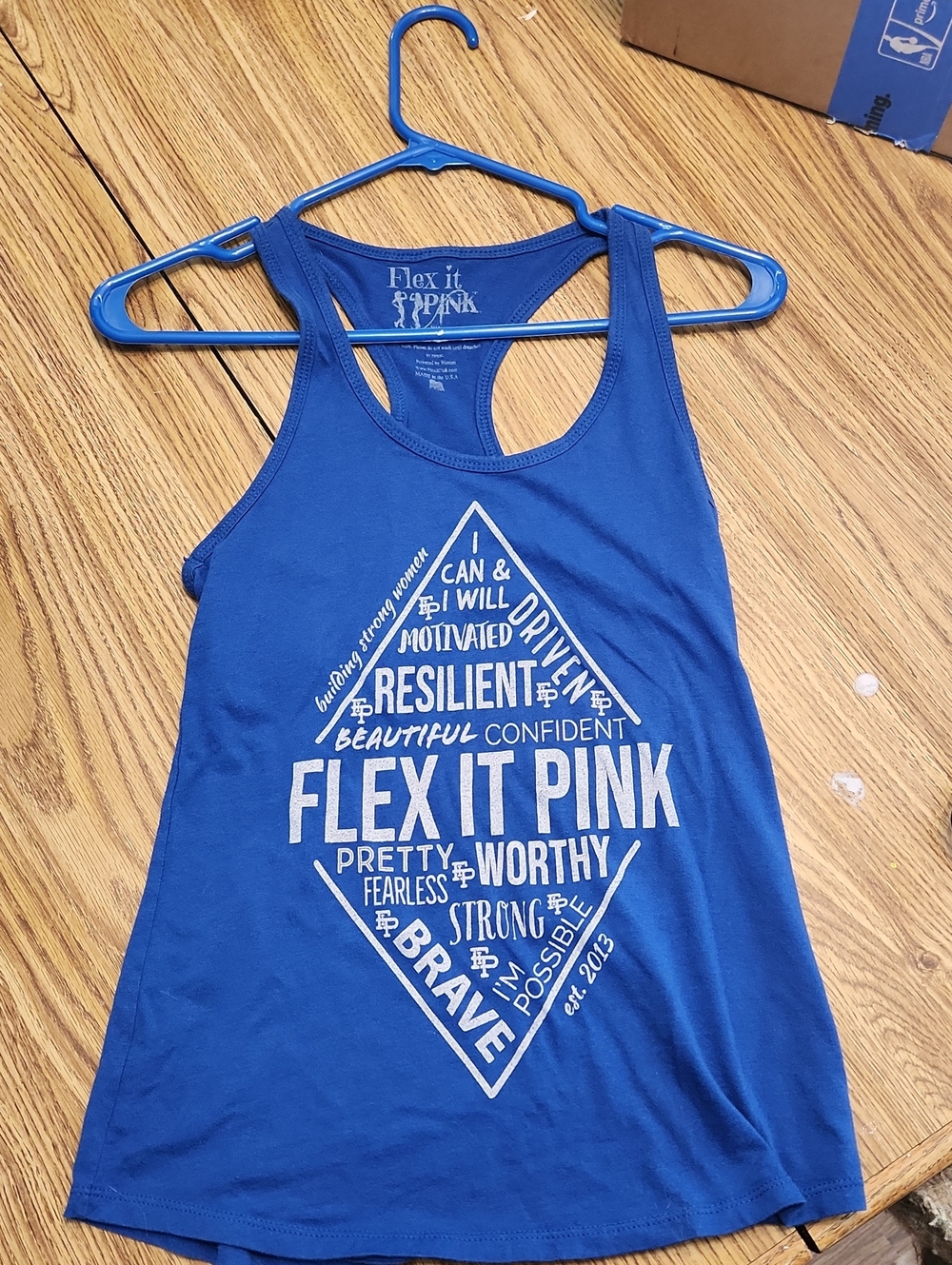 PINK Victoria's Secret Blue Racerback Tank with White Graphic
